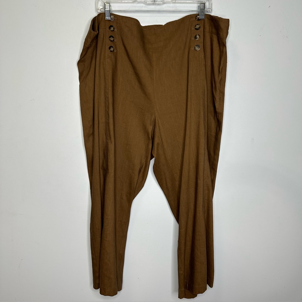 J. Jill Women Stretch Linen Wide Leg Cropped Sailor Pants In Beechnut Brown 24w